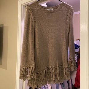 Taupe sweater with fringe